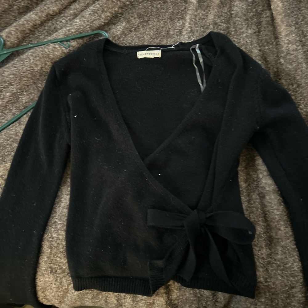 Aeropostale Black Wrap Cardigan with Side Bow
